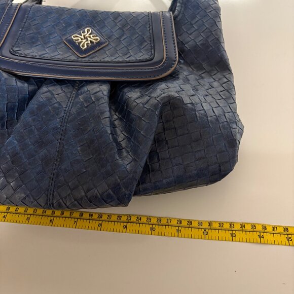 Simply Vera, Vera Wang Blue Purse Blue Woven Shoulder Bag Multiple Compartments - Picture 10 of 12